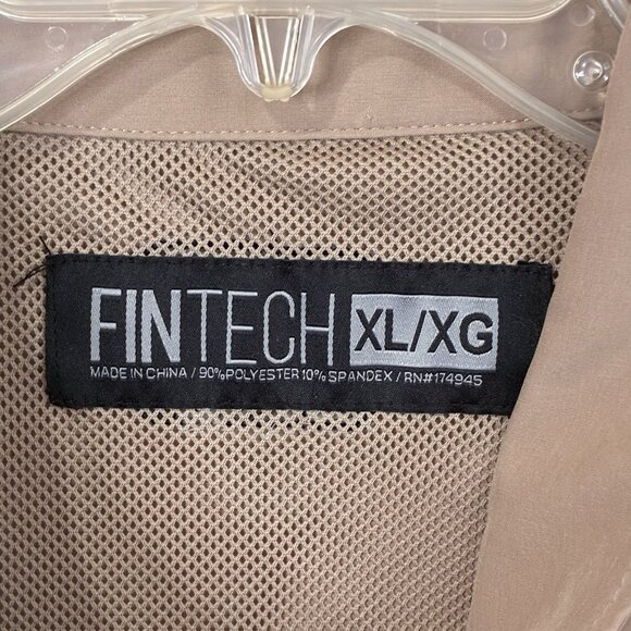 Fintech Fishing Shirt Mens XL Beige Vented Pocket Short Sleeve Moisture Control - Picture 2 of 10